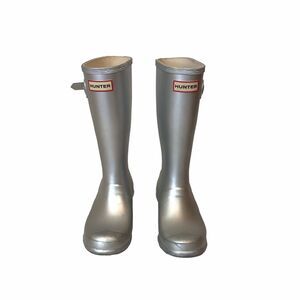 HUNTER Youth Kids Silver Metallic Rubber Rain Boots‎ Size 3 Boys, 4 Girls